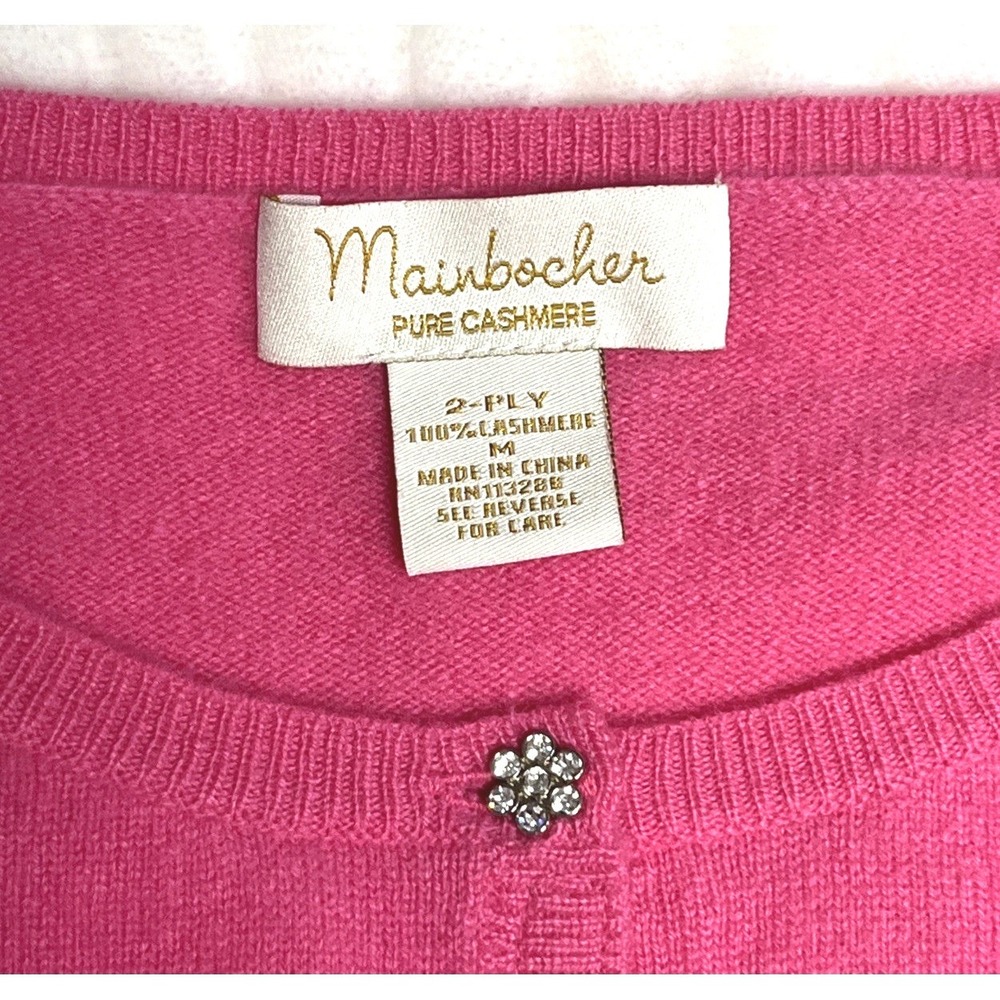 100% Pure Cashmere Cardigan Rhinestone Buttons Quiet Luxury Pink Women's Size M - Picture 6 of 9